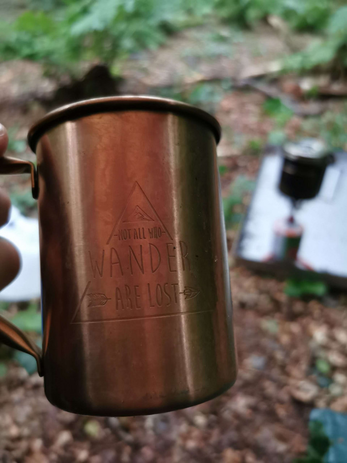 Tin cup for camping.